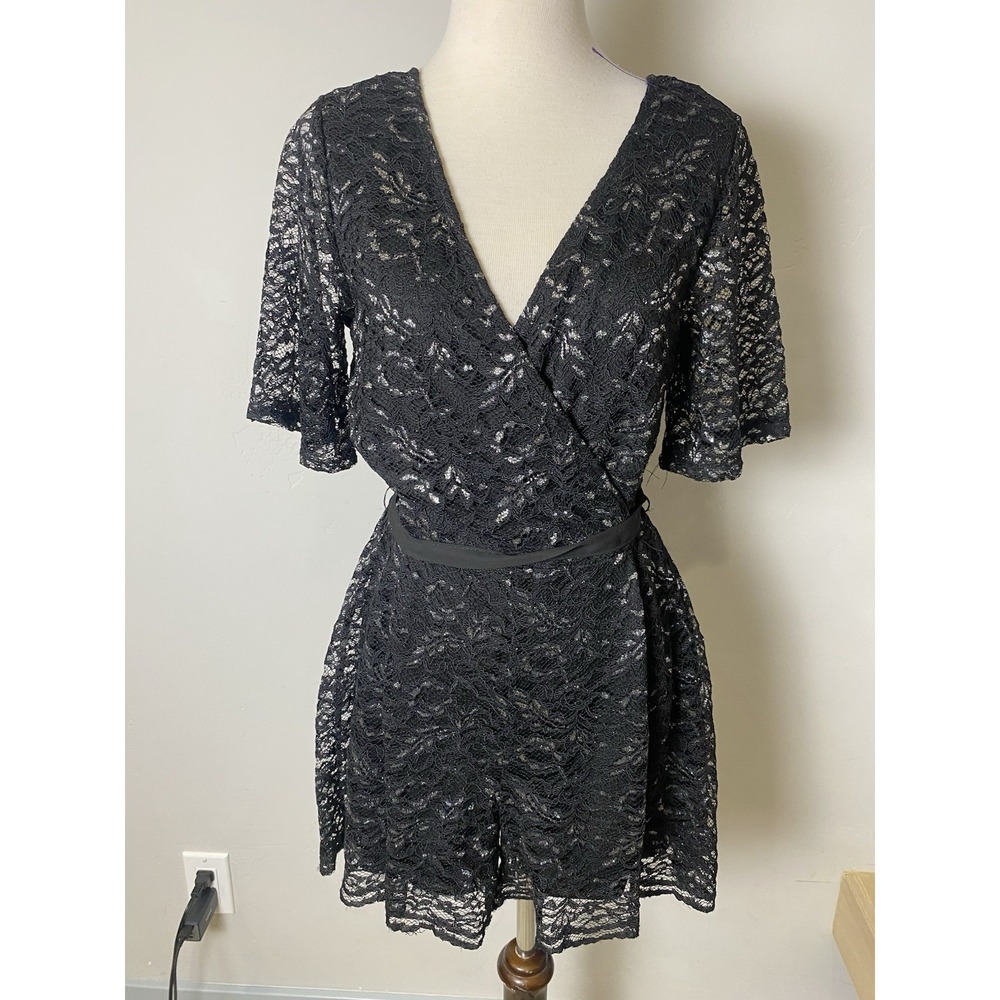 VTG Y2K Charlotte Russe Women's Black Lace Mini Pant Jumpsuit M Goth Grunge